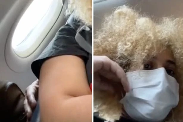 Horrified plane passenger films man 'touching her boob' from seat behind