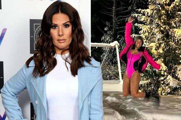 Rebekah Vardy strips to high cut swimsuit as she frolics in snow on family holiday