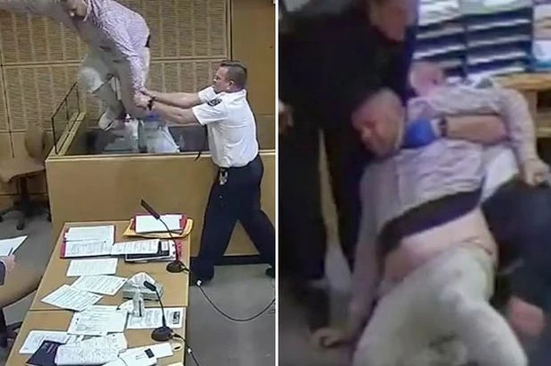 Dramatic moment man leaps from the dock and tries to escape courtroom