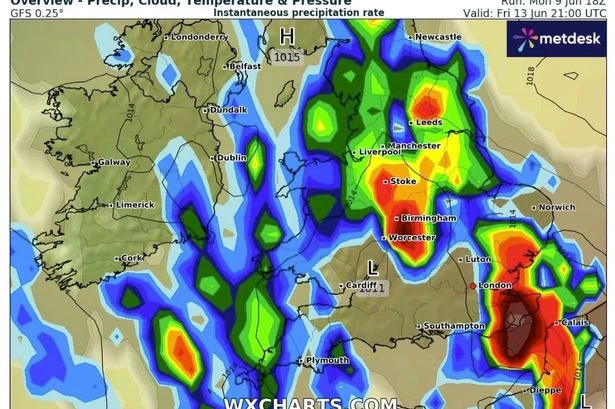 UK weather maps show Friday the 13th to unleash huge rain bomb and hours of downpours