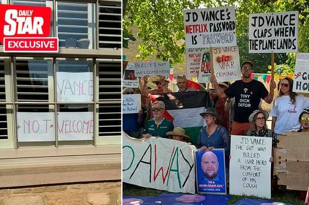 JD Vance told 'go home' at UK protest by angry locals as they eat cake with his face on it
