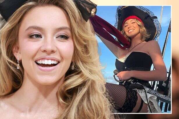 Sydney Sweeney flashes her underwear posing as sexy pirate with skimpy corset