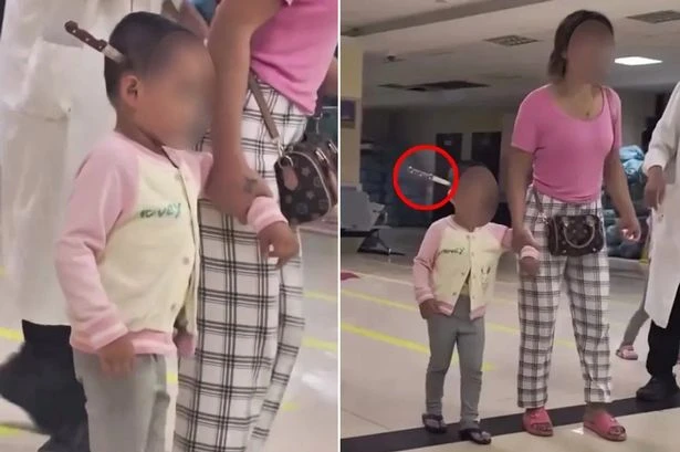 Horror moment mum drags daughter, 3, into hospital with steak knife in her head