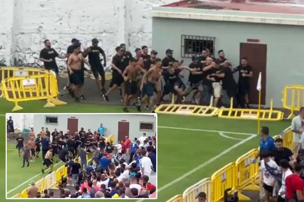 Football hooligans launch barriers at each other as police forced to stop violent clashes