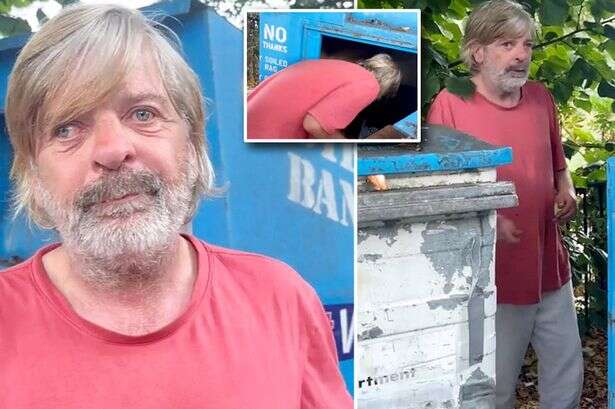 Homeless fella found living in a clothes bin before begging each day