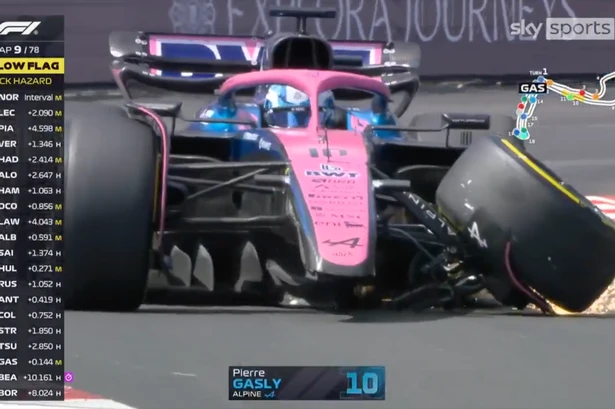 F1 star dubbed 'so dangerous' after driving round track with wheel hanging off