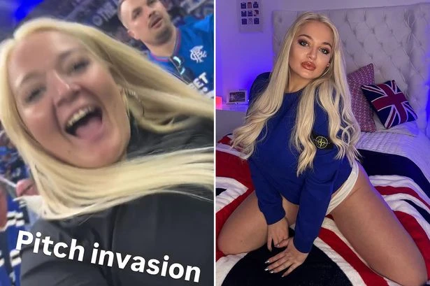 Rangers-mad adult star Lana Wolf caught up in Hamburg pitch invasion incident as 25 in hospital