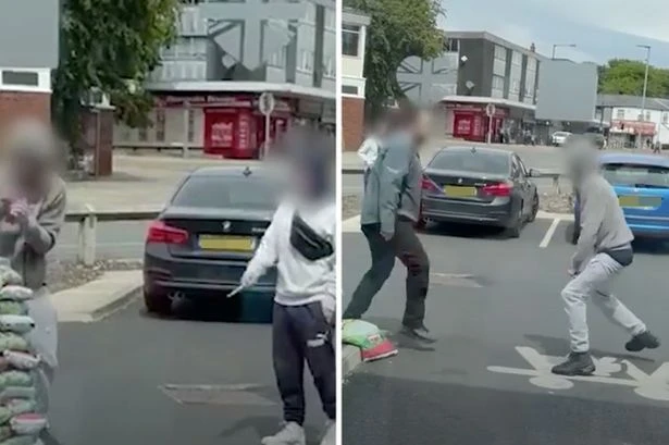 Terrifying moment Lidl customer pulls knife on security guard after being kicked out