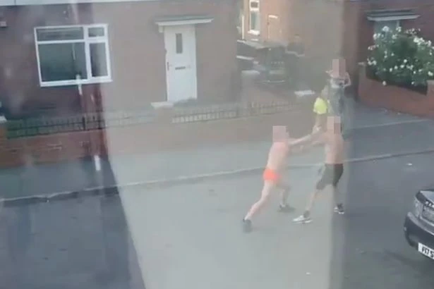 Brawl featuring man in ‘boxers’ ends with two blokes knocking each other out at same time