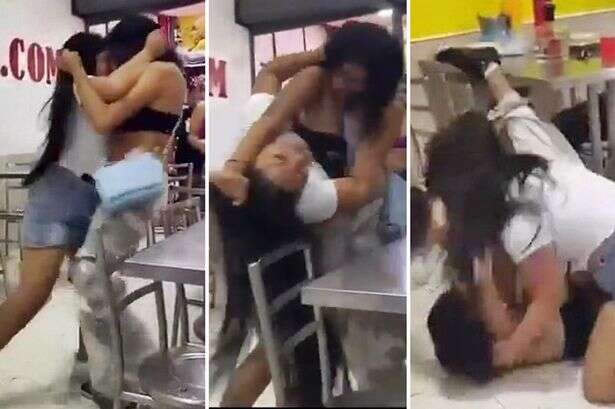 Chicken shop brawl as two women scrap and pull hair over a single crispy leg