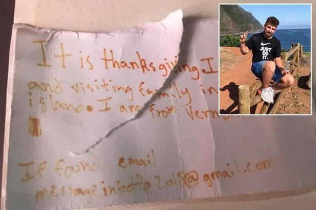 Teen finds mysterious message in an energy drink bottle that washed up on shore