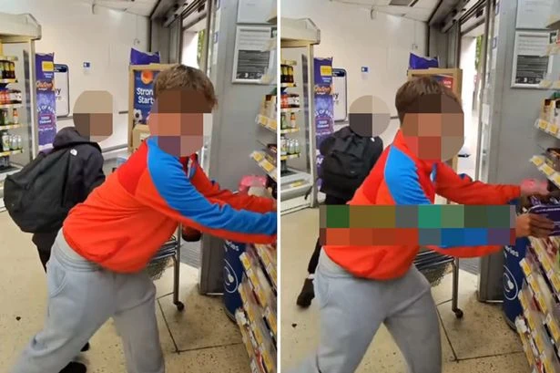 Thieving youths brazenly swipe boxes of chocolates from Tesco as customer says 'what the f***'