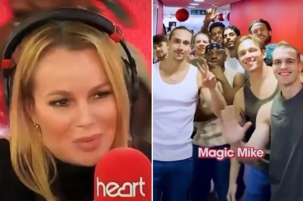 Amanda Holden surprised by strippers as she says topless men are a 'present' for her