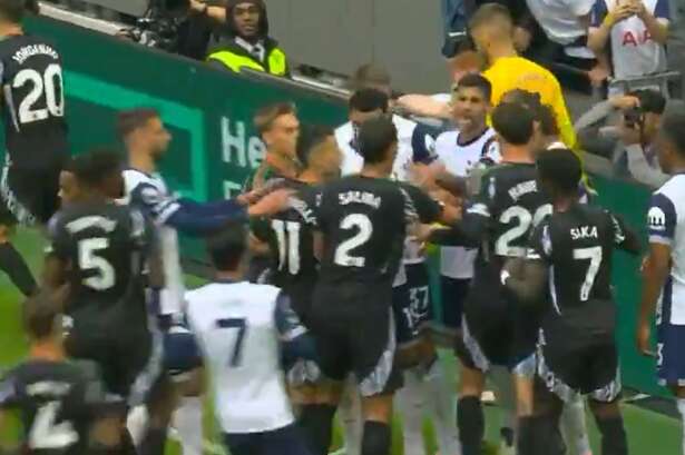 Arsenal and Tottenham players brawl as fans demand red card but VAR says no