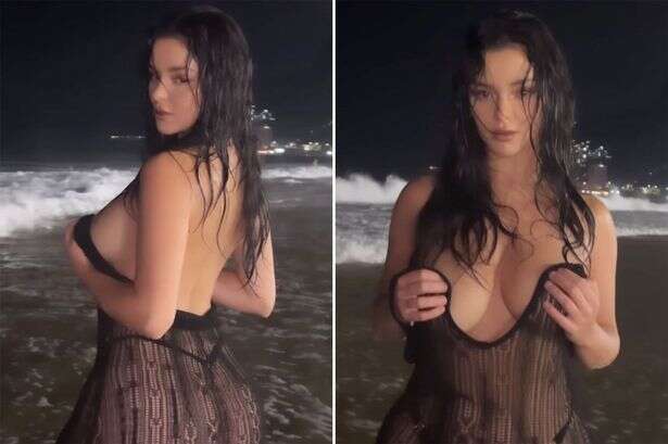 Demi Rose goes topless and holds up sheer dress that falls down leaving fans distracted