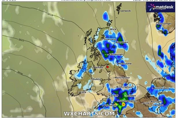 UK weather maps show 400-mile rain bomb set to drench Brits in washout week