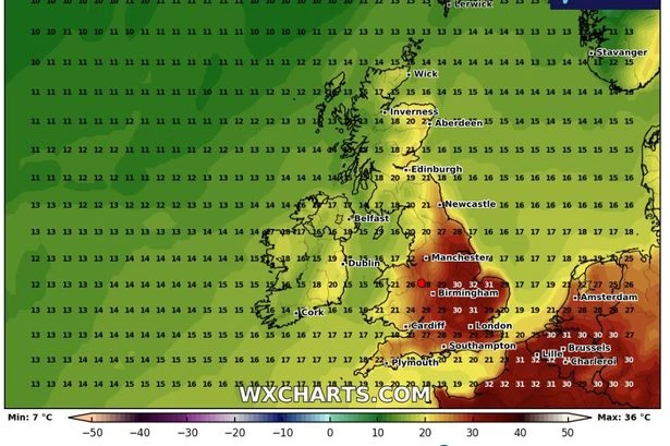 UK weather maps show 'red zone' as England heads for another 34C heatwave