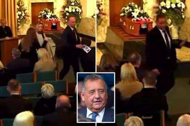 Football icon's son walks out of his funeral as security keep warring families apart