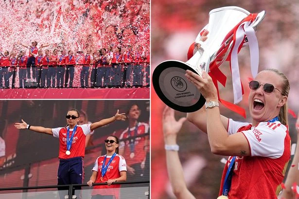 Thousands of fans celebrate Arsenal's history makers outside Emirates Stadium