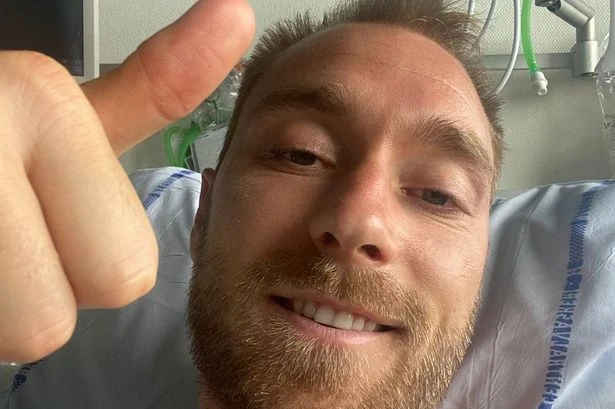 Christian Eriksen gives thumbs up and smiles in first picture from hospital bed