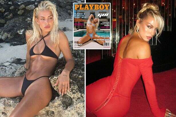 'World's hottest football WAG' wows in see-through red dress to launch Playboy deal