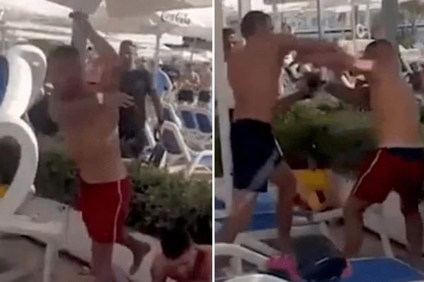 Fight at hotel pool as group 'pulls woman's hair and dangle baby upside down'