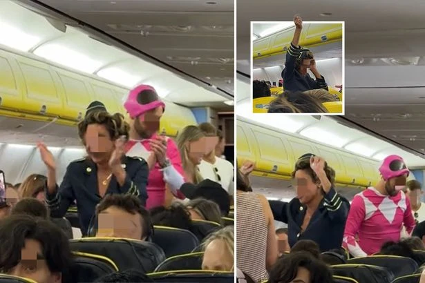 Hen do flight chaos as Brit dressed as air stewardess dances wildly on passengers