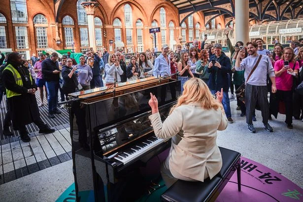 Gemma Collins stuns commuters with surprise piano performance at busy London station