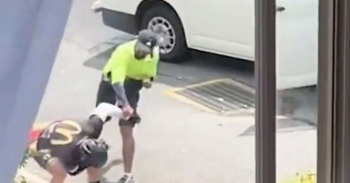 Moment lycra-wearing cyclist brawls with delivery driver after claiming he got 'cut off'