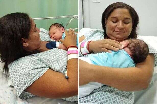 Mum's third baby dwarfs the first two at birth – weighing the same as a bowling ball