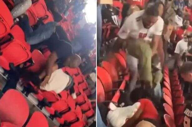 Bodies litter the floor at NFL game as 'man nearly dies' in crowd brawl in Atlanta