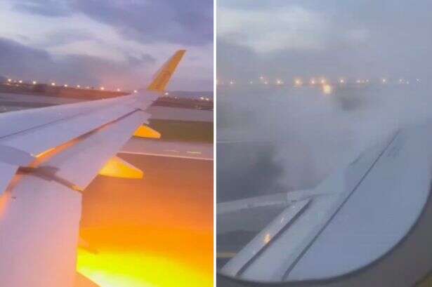 Plane passengers evacuated after engine goes up in flames during take-off