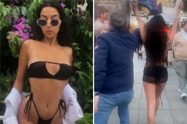 Moment 'Naked Girl' model confronted in street over 'Freedom for Breasts' campaign