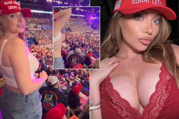 Notorious 'T**s for Trump' model dragged from seat after flashing boobs at rally