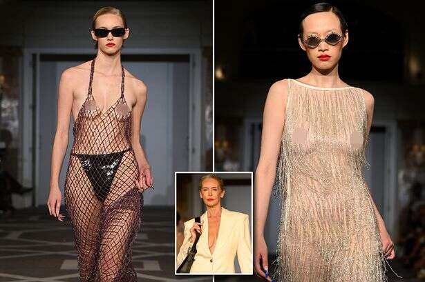 Daring models expose nipples and bums in nothing but chainmail for London Fashion Week show