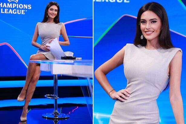 The 'Albanian Laura Woods' shows off stunning curves while covering Champions League