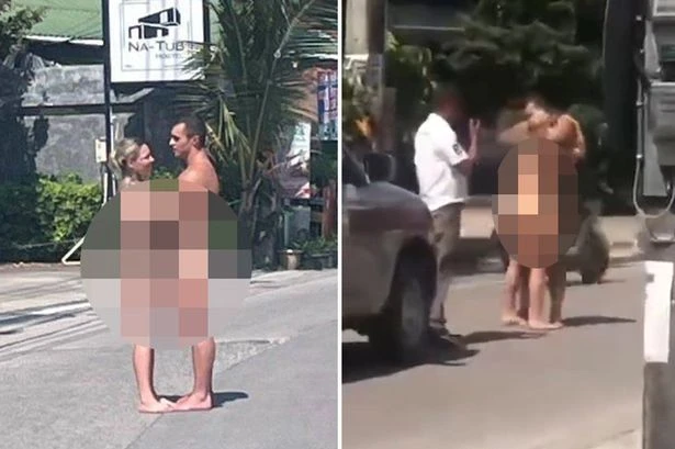 Spicy couple in just their birthday suits press bodies together as they cause traffic