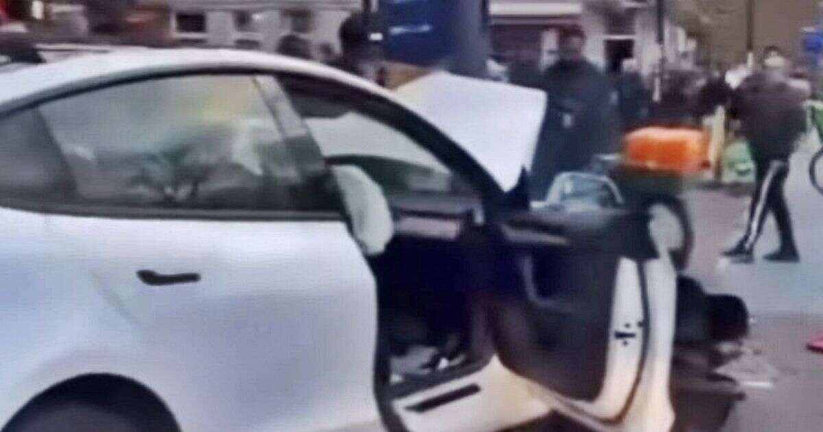 Tesla mounts pavement and ploughs into pedestrians outside Sainsbury's on busy street