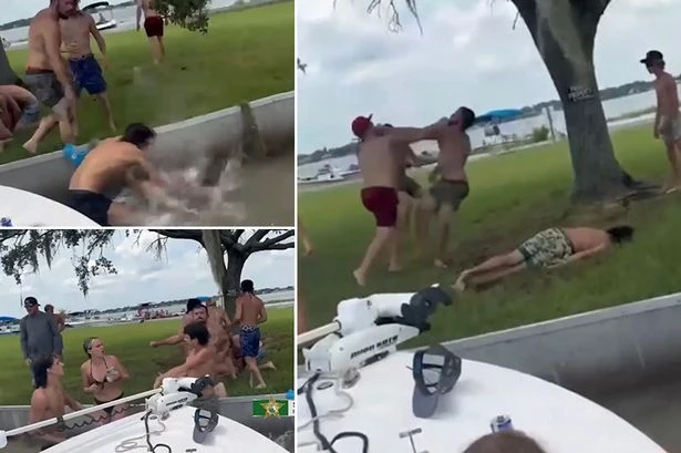 Battle Royale leaves two unconscious at boat party as bikini-clad girls scream in horror
