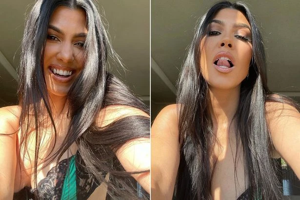Kourtney Kardashian smoulders as she strips to sheer lace bra in racy photos