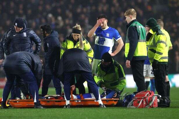 Birmingham star stretchered off after horror injury leaves him requiring gas and air