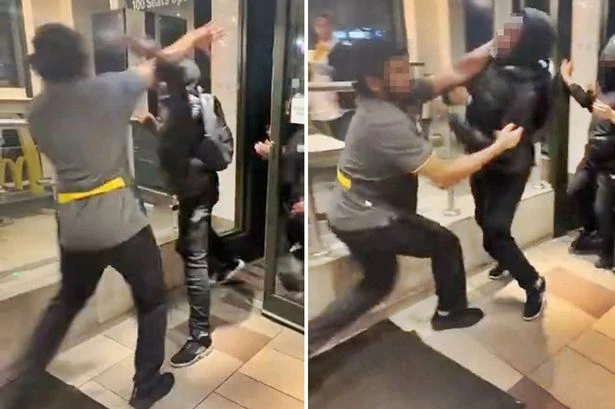 McDonald’s worker 'slaps' yob as huge brawl breaks out in front of shocked customers