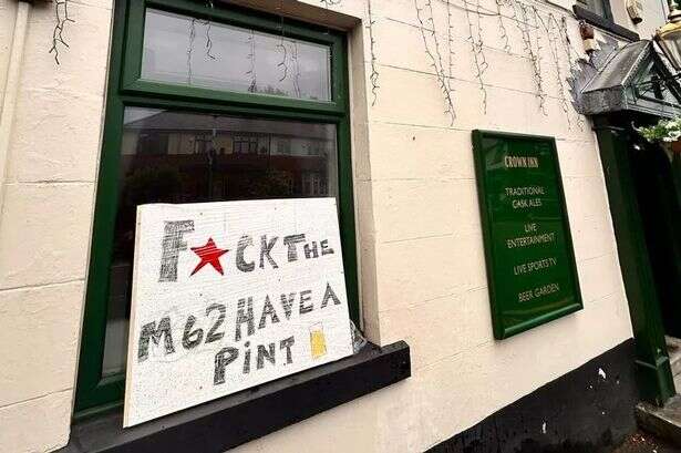 Pub's sweary 6-word sign pokes fun at motorway closure by saying 'f**k the M62'