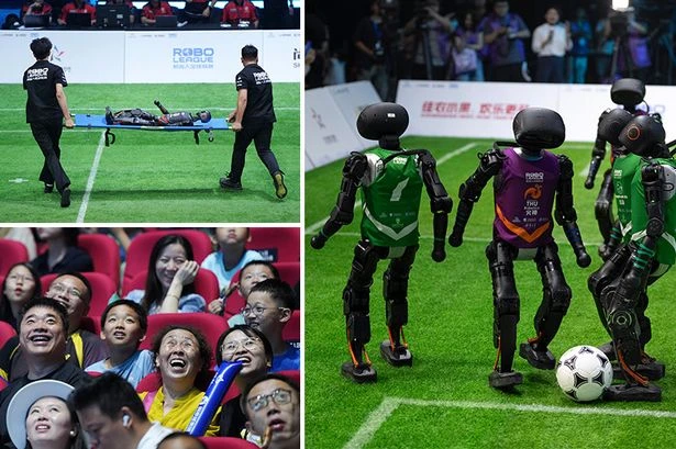 China's humanoid robot football descends into chaos as bots are stretched from the pitch