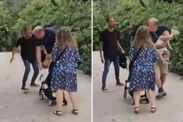 Horror moment thug slaps tourist’s baby in Brit hotspot before threatening to kill her