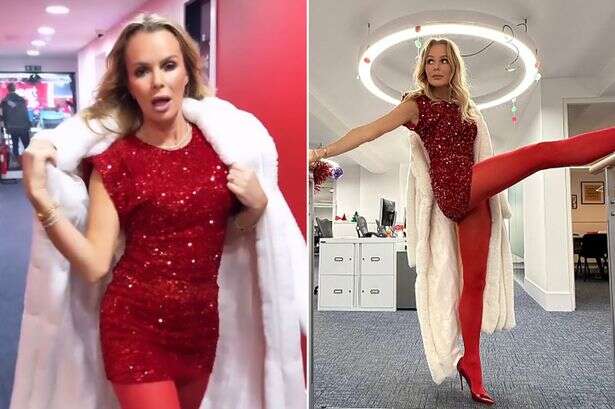 Amanda Holden turns heads as she rocks skimpy red sequin dress to Heart Christmas party