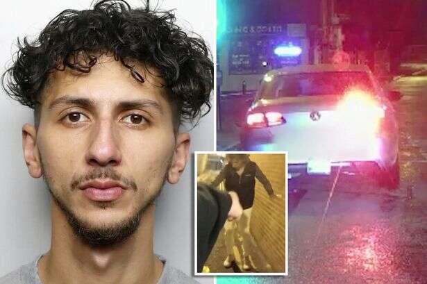 Moment knife thug carjacks taxi and leads cops on 100mph chase before hiding in casino