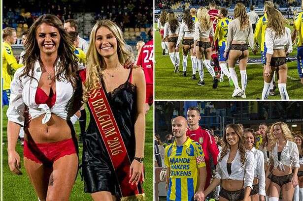 Football club had lingerie models replace mascots as players couldn't hide grins