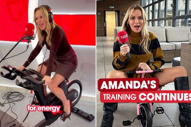 Amanda Holden risks wardrobe malfunction as she rides tiny bike in pencil skirt