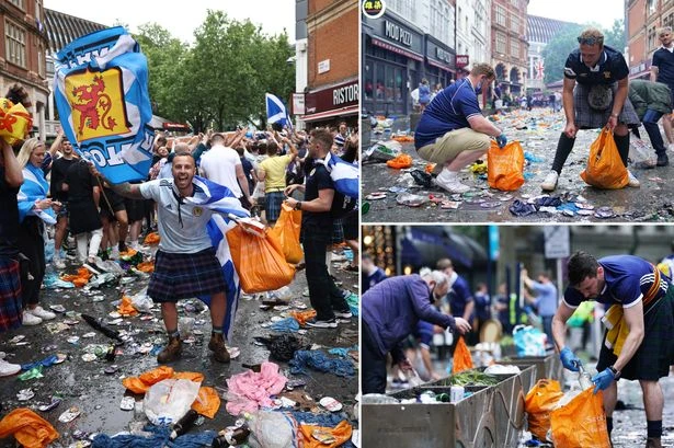 Euro 2020: Football fans trash Leicester Square but Scotland supporters help to clean up